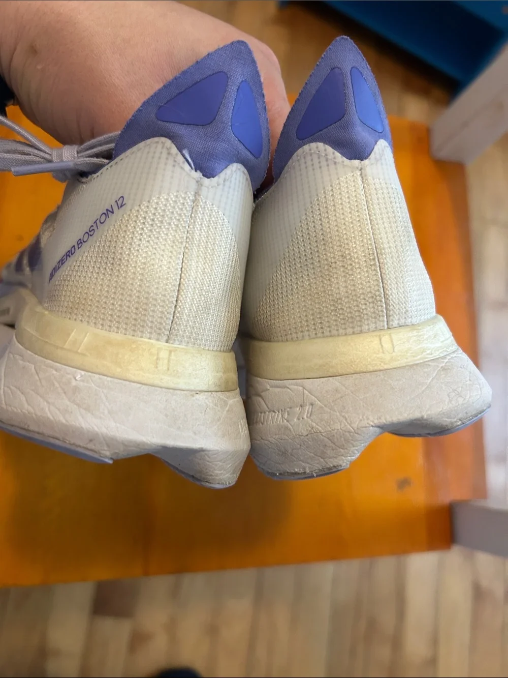 adidas White and Blue Adizero Performance Running Shoes